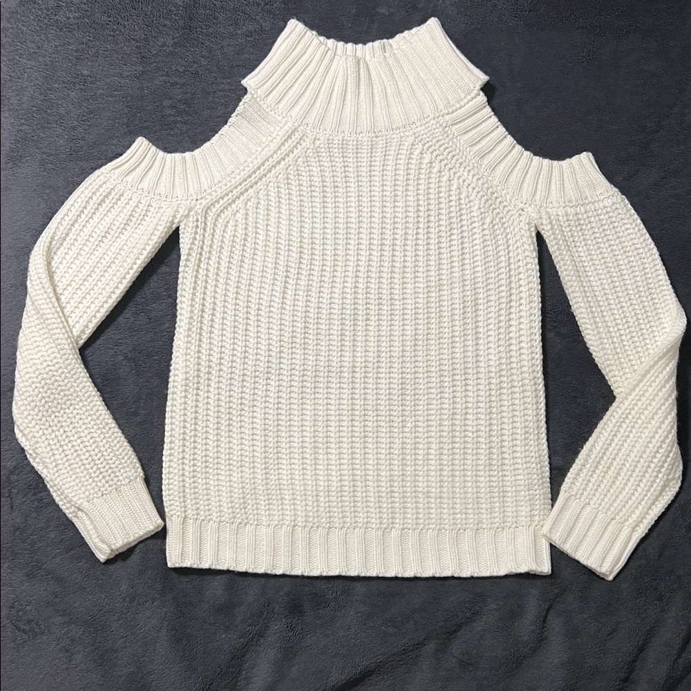 Choles women’s XL knit cold shoulder turtle neck sweater mock neck white stretch
